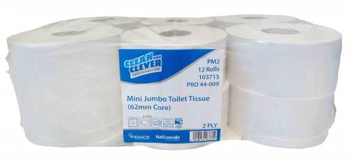 Clean & Clever Mini Jumbo PM2           Toilet Tissue 2ply White (2.25''Core)   12060
