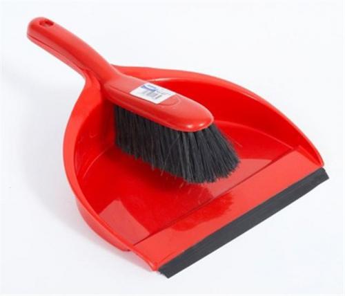 Dustpan & Brush Set Stiff - Red