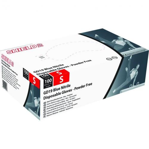 Shield2 Disposable Nitrile Gloves       Powder Free GD19S Blue                  - Small
