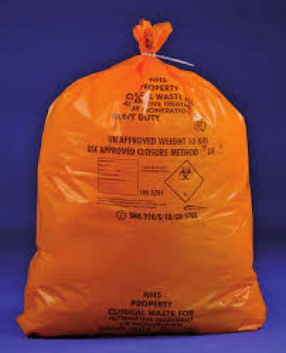 Clinical Waste Printed Sack MD 15x28x39"- Orange (SINGLE ROLL)                  FL0516