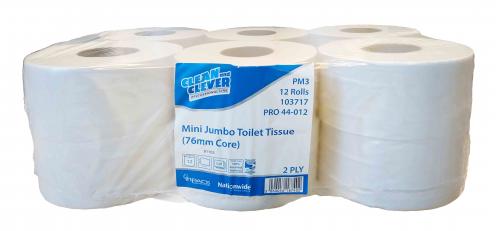 Clean & Clever Mini Jumbo PM3           Toilet Tissue 2ply White (3"Core)       12100