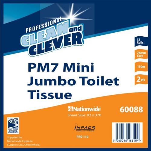 Clean & Clever Mini Jumbo PM7           Toilet Tissue 2ply White (3"Core)       60088
