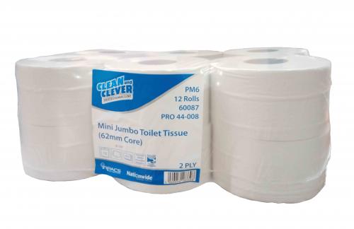 Clean & Clever Mini Jumbo PM6           Toilet Tissue 2ply White                60087