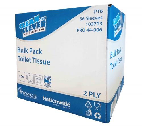 Clean & Clever Bulk Pack PT6            Toilet Tissue 2ply White                103713