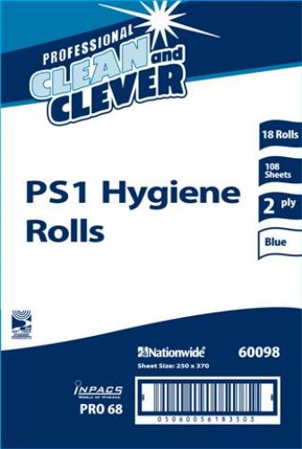 Clean & Clever Hygiene Roll PS1/ H2B240 2ply Blue 250mm (10")                   60098