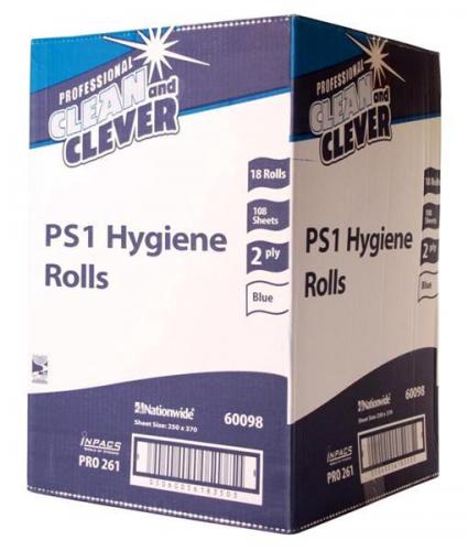 Clean & Clever Hygiene Roll PS1/ H2B240 2ply Blue 250mm (10")                   60098