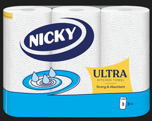 Nicky Ultra Kitchen Roll(formerly Elite)3ply White                              421165
