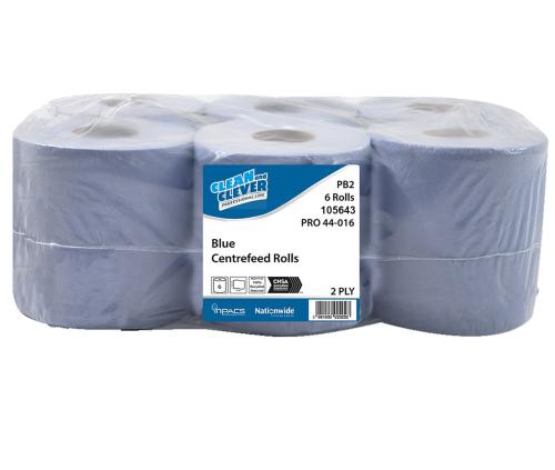Clean & Clever Centrefeed Roll PB2      2ply Blue                               105643