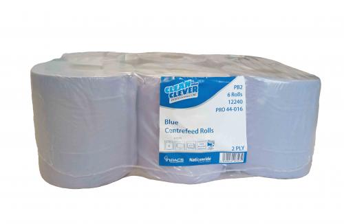 Clean & Clever Centrefeed Roll PB2      2ply Blue                               12240