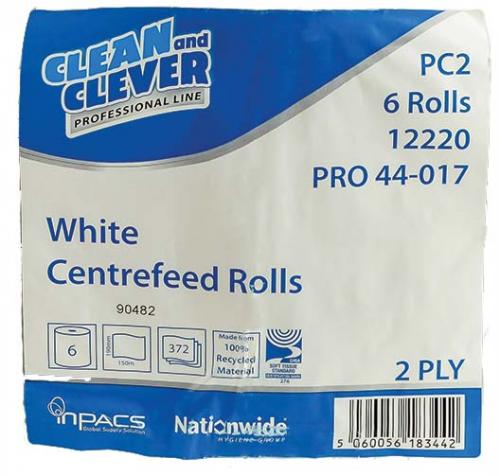 Clean & Clever Centrefeed Roll PC2      2ply White                              12220