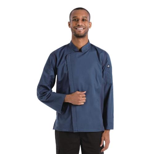 Chef Works Hartford Lightweight L/S Zipper Coat Blue - Size L (B2B)