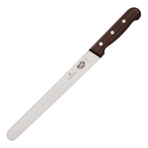 Victorinox Wood Handle Slicer Knife Round Blade Wavy Edge Round Tip - 25cm