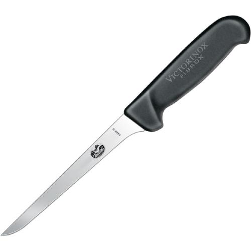 Victorinox Fibrox Black Handle Boning Knife Rear Curved Edge Narrow Blade - 12cm