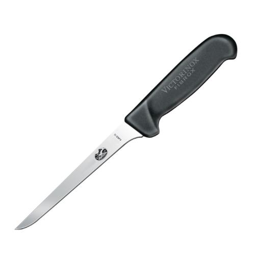 Victorinox Fibrox Black Handle Boning Knife Rear Curved Edge Narrow Blade - 15cm