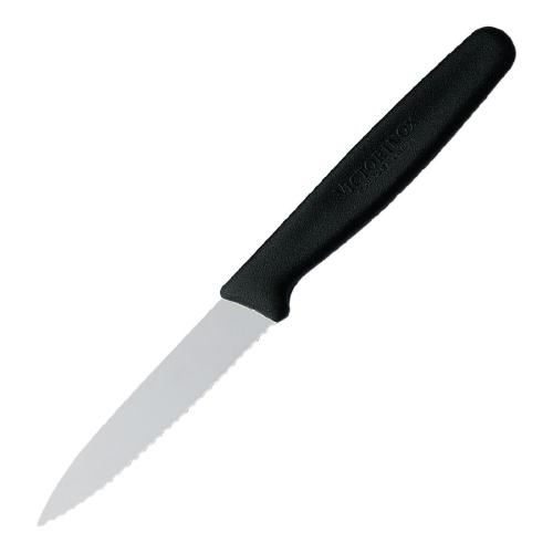 Victorinox Standard Black Handle Paring Knife Pointed Tip Wavy Edge - 8cm
