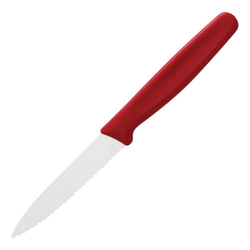 Victorinox Standard Red Handle Paring Knife Pointed Tip Wavy Edge - 8cm