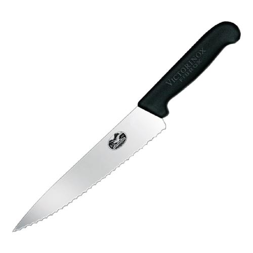 Victorinox Fibrox Black Handle Carving Knife Wavy Edge - 19cm