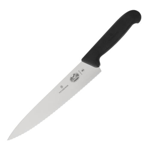 Victorinox Fibrox Black Handle Carving Knife Wavy Edge - 22cm