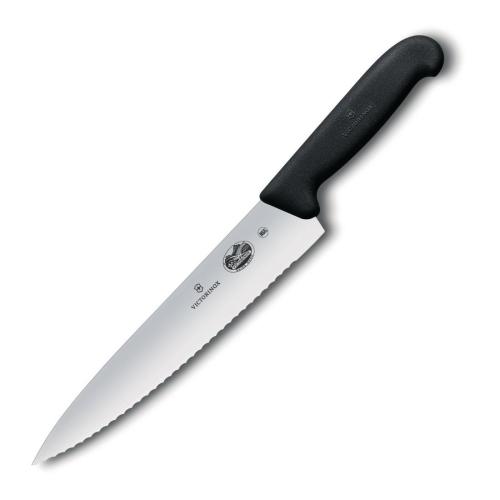 Victorinox Fibrox Black Handle Carving Knife Wavy Edge - 25cm