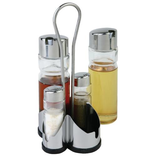 Cruet Set & Stand - Salt Pepper Vinegar Oil