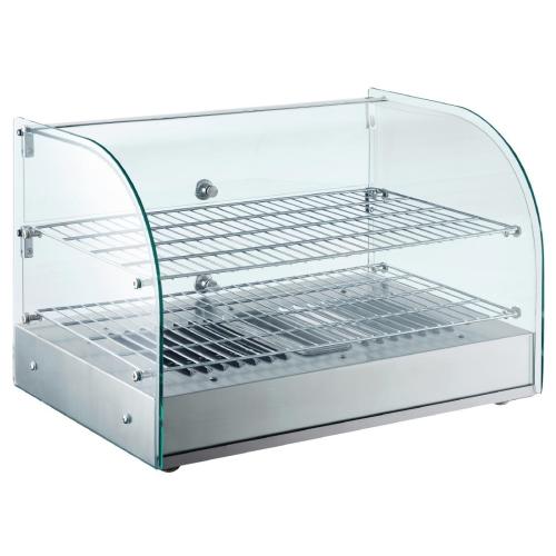 Buffalo Pastry Heated Showcase Curved Glass w/Hinged Rear Doors 2 Shelves 45Ltr