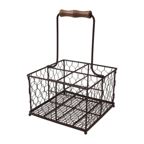 T&G Provence Wire Four Sauce Bottle Holder Brown - 197(w)x197(d)x300(h)mm