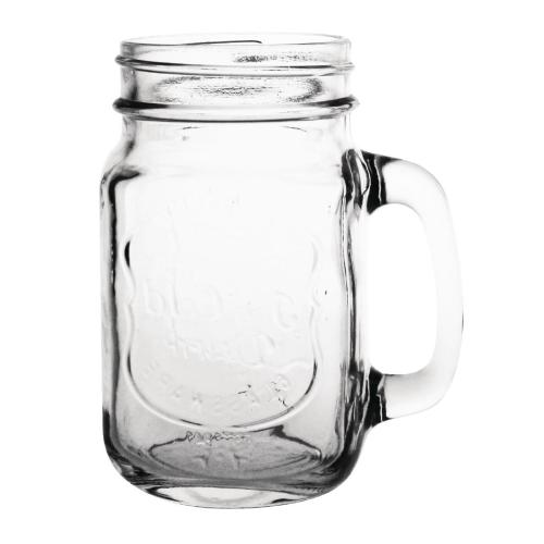 Olympia Handled Mason Jar Printed "Ice Cold Drink" - 450ml 15 1/5fl oz (Box 12)