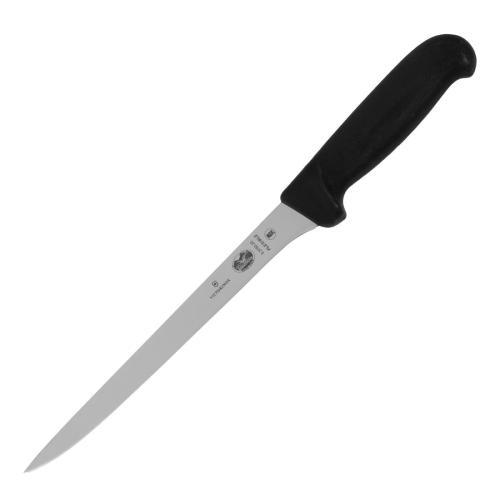 Victorinox Fibrox Bk Handle Filleting Knife Rear Curved Edge Flexible Blade 20cm