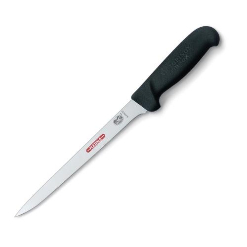 Victorinox Fibrox Bk Handle Filleting Knife Rear Curved Edge Flexible Blade 20cm