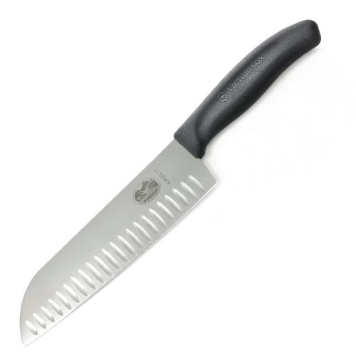 Victorinox Swiss Classic Black Handle Santoku Knife - Fluted Edge - 17cm