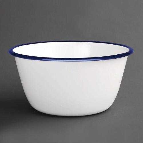 Olympia Enamel White/Blue Pudding Bowl - 155x75mm (Box 6)