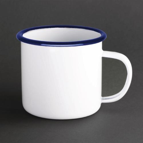 Olympia Enamel White/Blue Large Soup Mug - 670ml 22.6fl oz (Box 6)