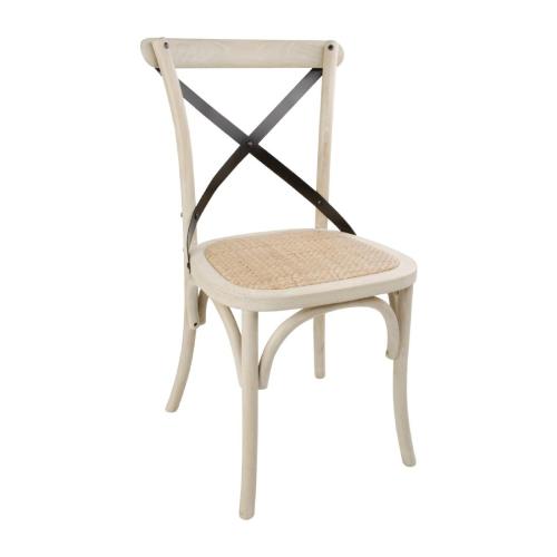 Bolero Wooden Dining Chair with Metal Cross Backrest Earthwash Finish (Box 2)