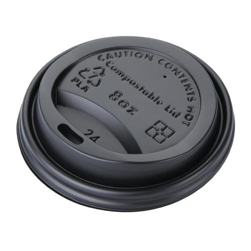 EDLP Fiesta Compostable Lid for Hot Cups- Black 8oz (Box 1000)