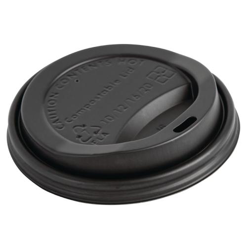 EDLP Fiesta Compostable Lid for Hot Cups- Black 12oz/16oz (Box 1000)
