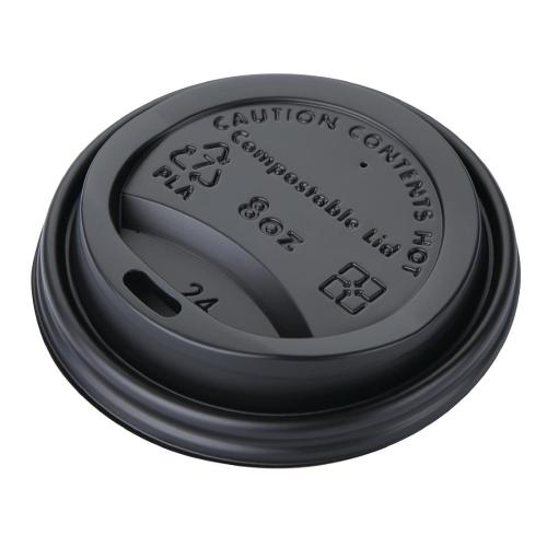 Fiesta Compostable Lid for Hot Cups- Black 8oz (Sleeve 50)