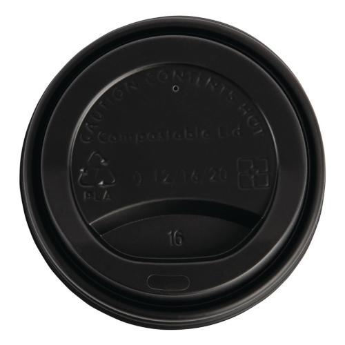Fiesta Compostable Lid for Hot Cups- Black 12oz/16oz (Sleeve 50)