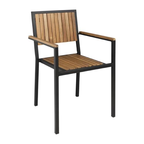 Bolero Steel & Acacia Arm Chair (Pack 4)