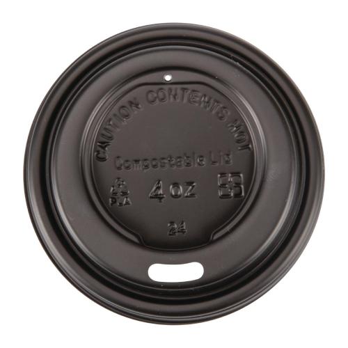 Fiesta Compostable Lid for Hot Cups- Black 4oz (Sleeve 50)