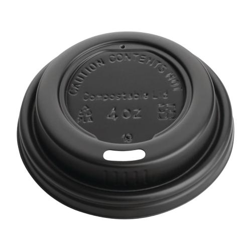 EDLP Fiesta Compostable Lid for Hot Cups-  Black 4oz (Box 1000)