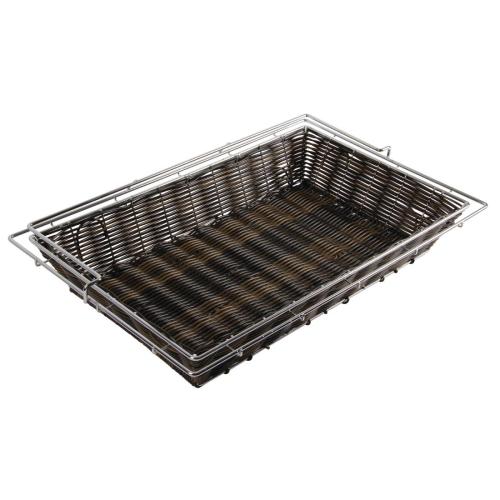 APS Frames Poly-Rattan Basket GN1/1 Dark Brown w/Frame Cover 575x365x80mm (B2B)