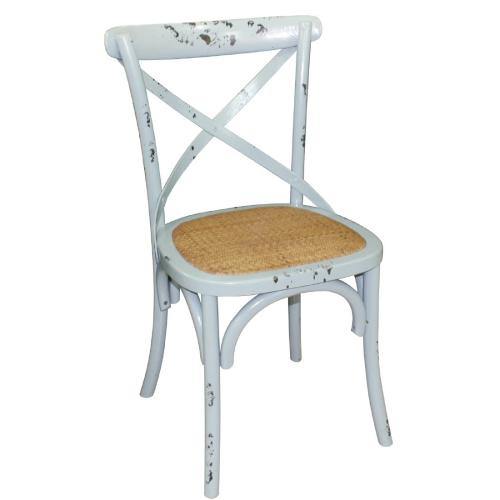 Bolero Wooden Dining Chair with Cross Backrest Antique Blue Wash (Box 2)