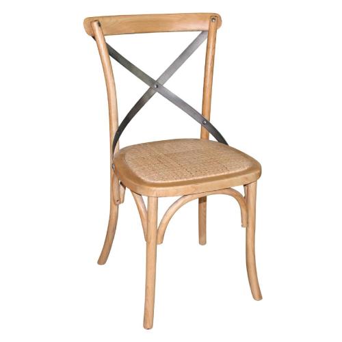Bolero Wooden Dining Chair with Metal Cross Backrest Natural Finish (Box 2)