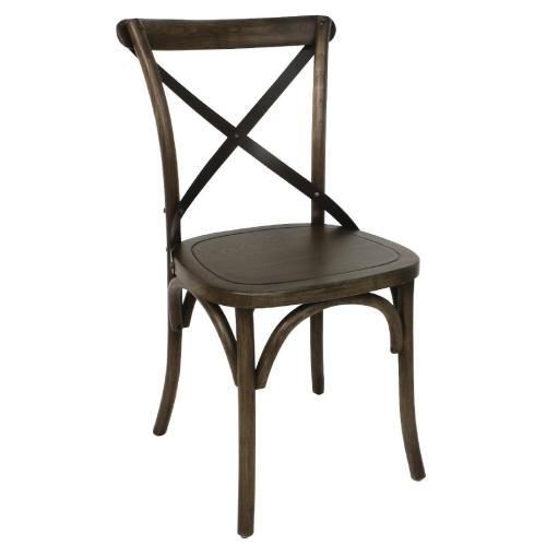 Bolero Wooden Dining Chair with Metal Cross Backrest Walnut Finish (Pack 2)
