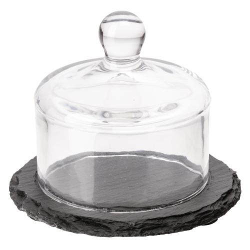 APS Slate Tray with Glass Cloche - 105mm 4"