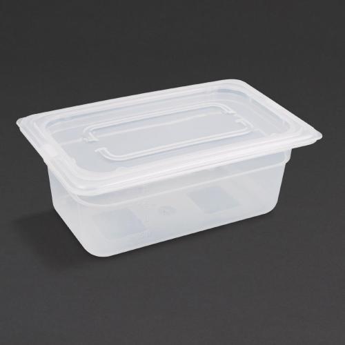 Vogue Polypropylene GN Container 1/4 with Lid - 100mm 2 1/2Ltr (Pack 4)
