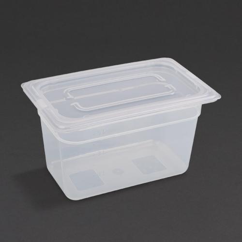 Vogue Polypropylene GN Container 1/4 with Lid - 150mm 3 3/4Ltr (Pack 4)