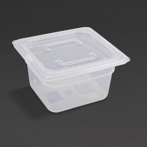 Vogue Polypropylene GN Container 1/6 with Lid - 100mm 1 1/2Ltr (Pack 4)