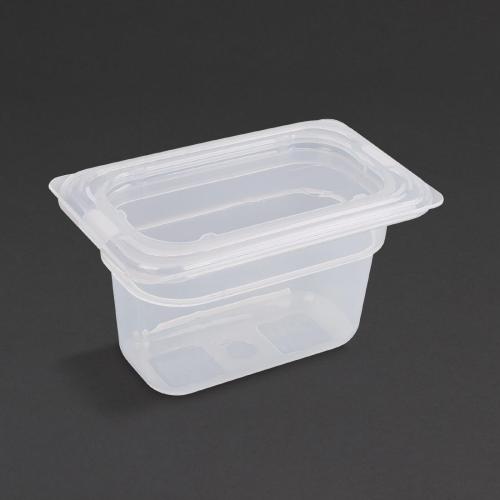 Vogue Polypropylene GN Container 1/9 with Lid - 100mm 3/45Ltr (Pack 4)