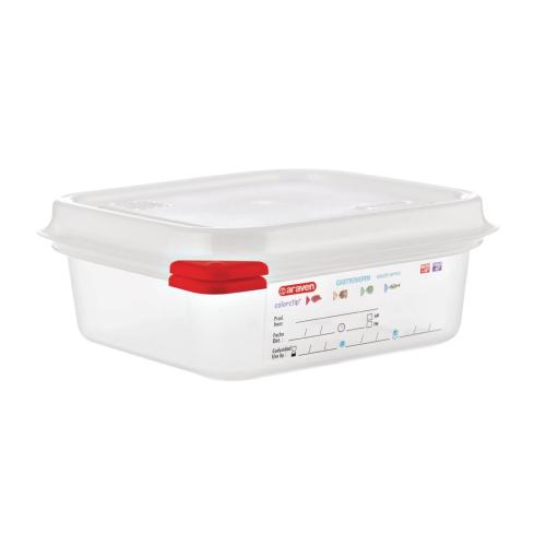 Araven PP Food Container 1/6 GN 1.1Ltr with Lid 65mm (H) (Pack 4)